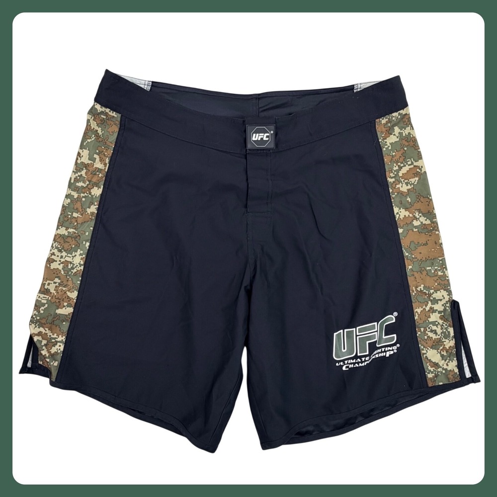 UFC MMA Fight Shorts Men 38 Black Digital Camo Synthetic Training Grappling 9.5"